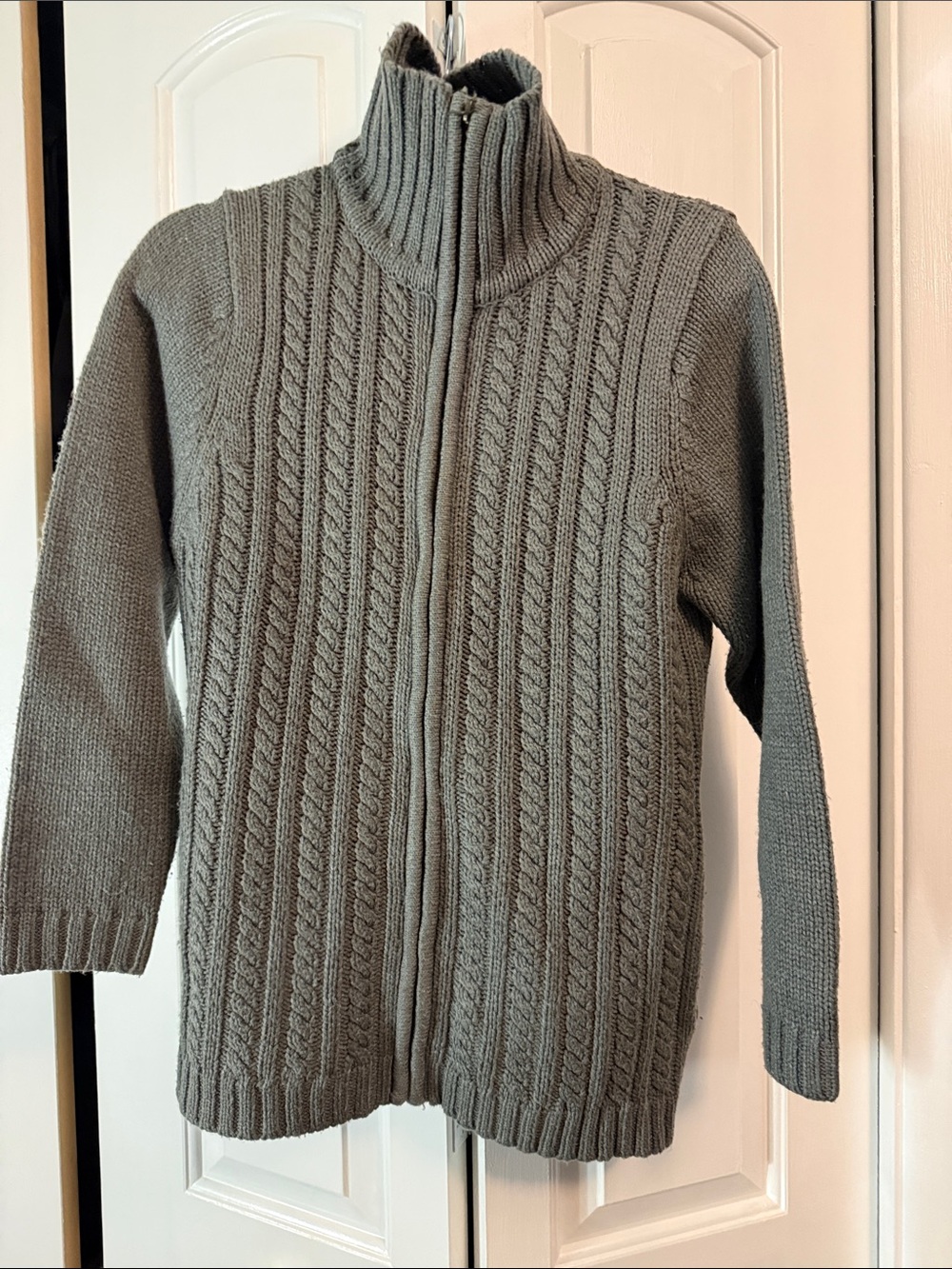 Tally Ho Women's Cable-Knit Zip Turtleneck Sweater - Gray